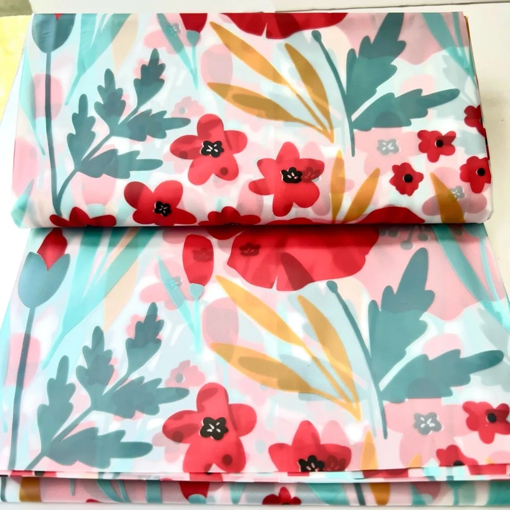 Faro Poppy Flower Garden Peva Shower Curtain Red Teal Golden Yellow Floral - Picture 8 of 10